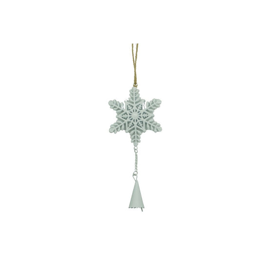 Ornament Brad Fulg de Nea, Decoratiune de Craciun de Agatat, Lemn si Metal, Alb si Multicolor, 11 x 20 cm