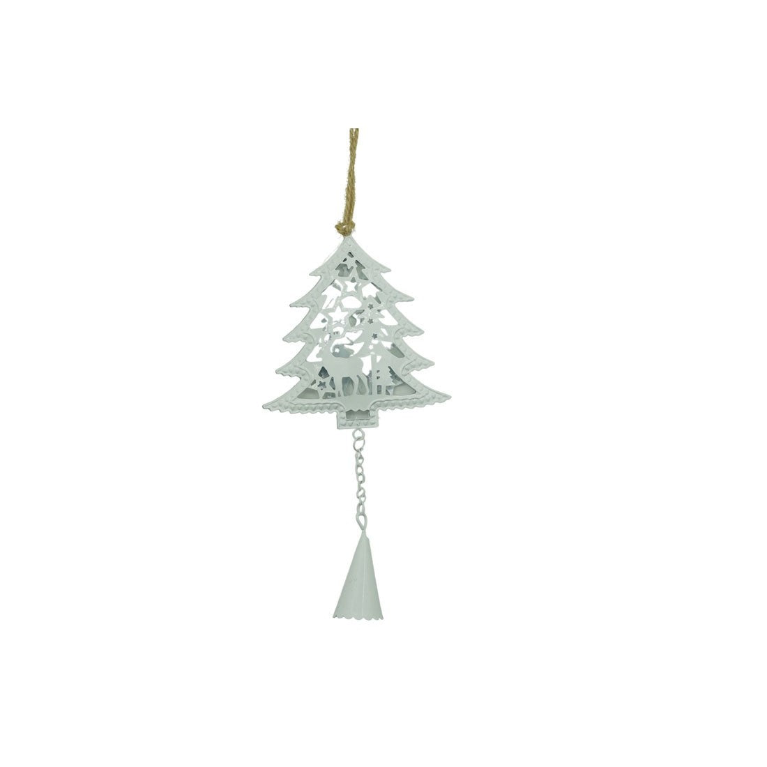 Decoratiune Pom De Craciun, Ornament Suspendabil Pentru Brad, Lemn Si Metal, Alb, 11 x 20 cm