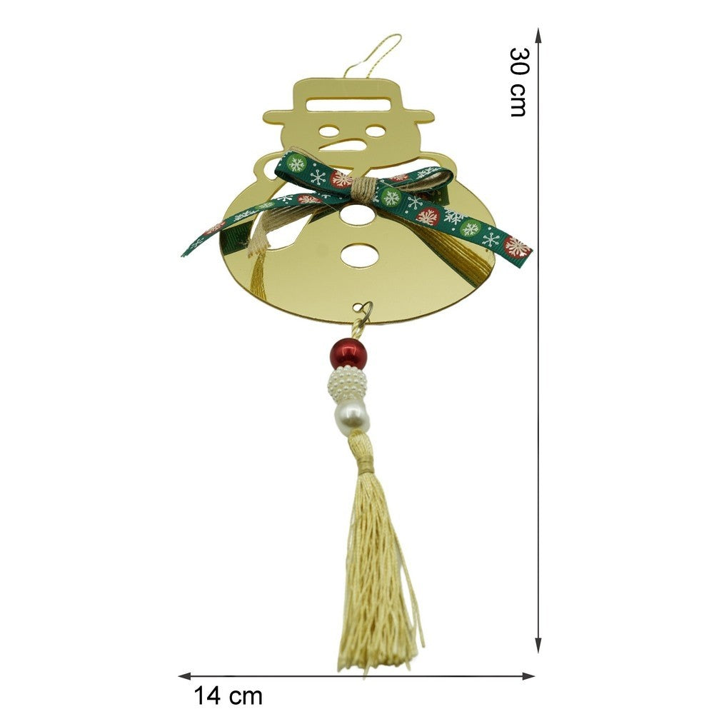 Ornament Brad Crăciun Om de Zăpadă, Decorativ, Efect Lucios, Acril, Auriu, 14x30 cm
