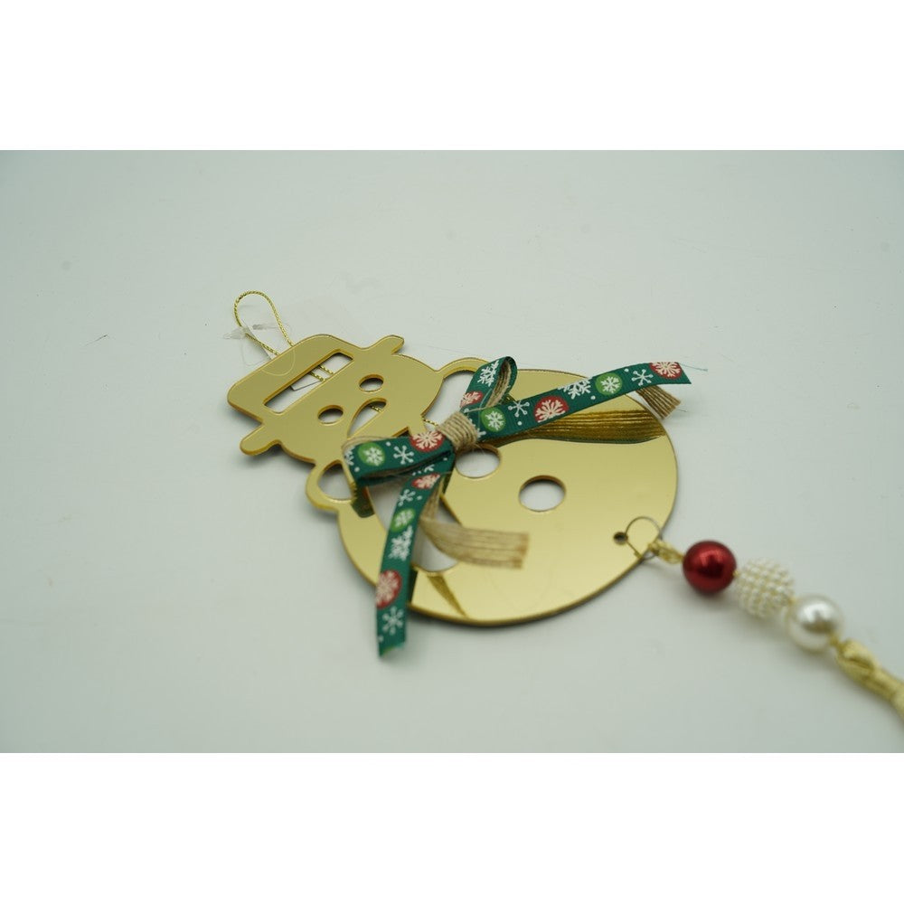 Ornament Brad Crăciun Om de Zăpadă, Decorativ, Efect Lucios, Acril, Auriu, 14x30 cm