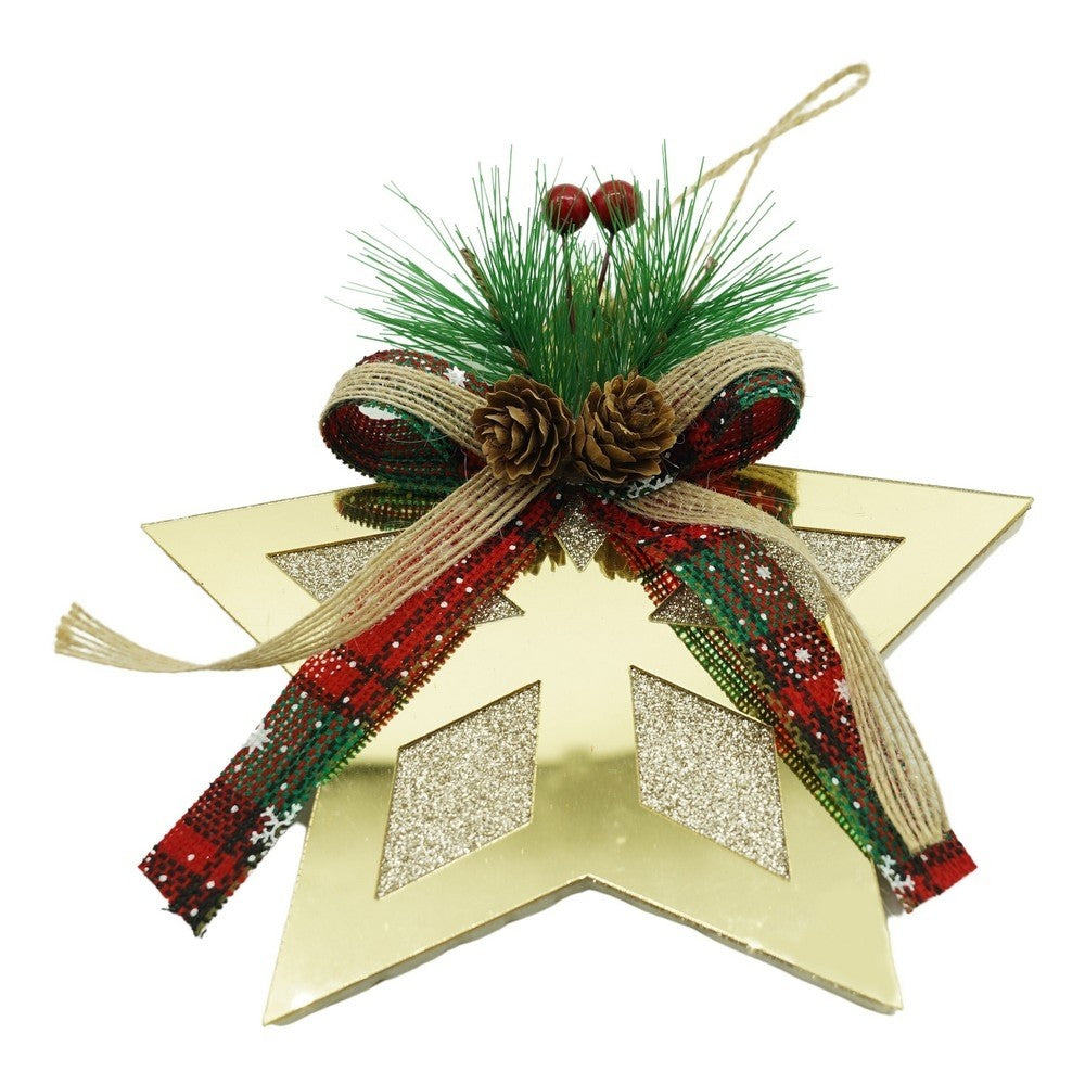 Ornament Brad Crăciun în Formă de Stea, Finisaj Auriu Lucios, Decorativ Interior și Exterior, Acril, 17 x 17 cm