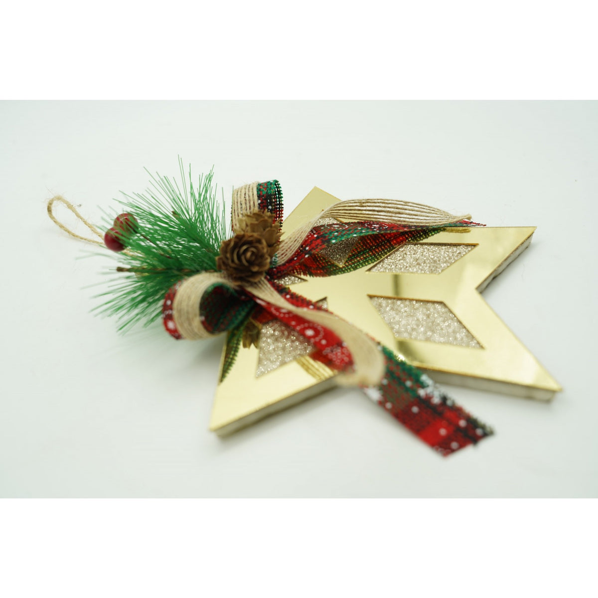 Ornament Brad Crăciun în Formă de Stea, Finisaj Auriu Lucios, Decorativ Interior și Exterior, Acril, 17 x 17 cm