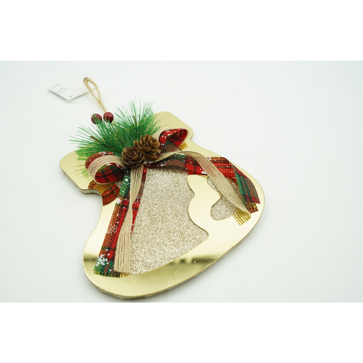 Ornament Brad In Forma De Ciorap, Decoratiune Craciun Cu Finisaj Lucios, Acril Rezistent Interior si Exterior, Auriu, 17 x 17 cm