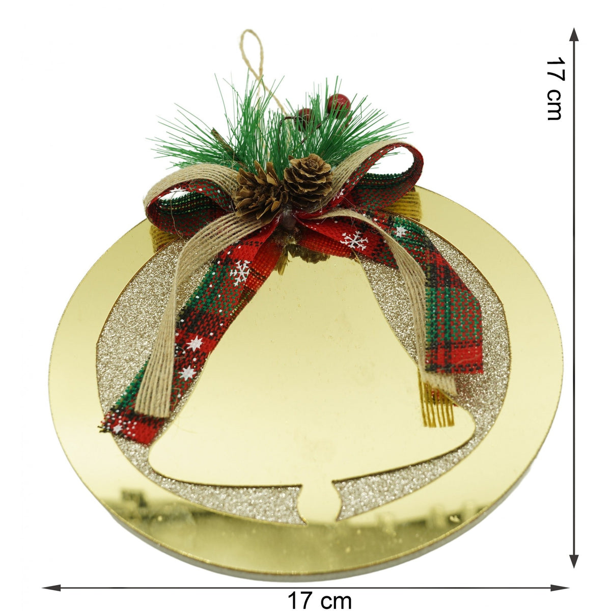 Ornament Brad Crăciun în Formă de Clopoțel, Finisaj Lucios, Acril Rezistent, Interior și Exterior, Auriu, 17 x 17 cm