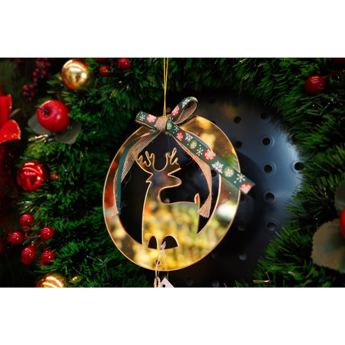 Ornament Brad Crăciun în Formă de Ren, Decorațiune Festivă Interior și Exterior, Acril Lucios, Auriu, 15 x 25 cm