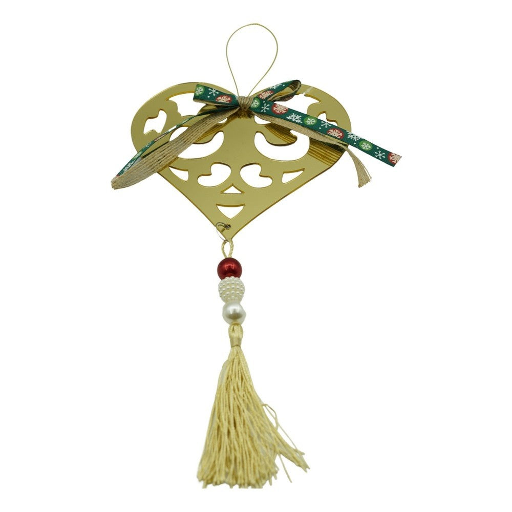 Ornament Brad Crăciun în Formă de Inimă, Finisaj Auriu Lucios, Decoratiune Suspendabilă Interior și Exterior, Acril, 15 x 26 cm