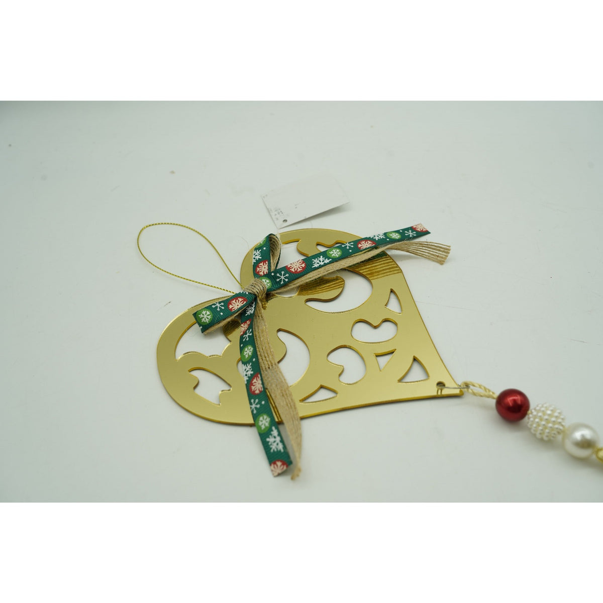 Ornament Brad Crăciun în Formă de Inimă, Finisaj Auriu Lucios, Decoratiune Suspendabilă Interior și Exterior, Acril, 15 x 26 cm