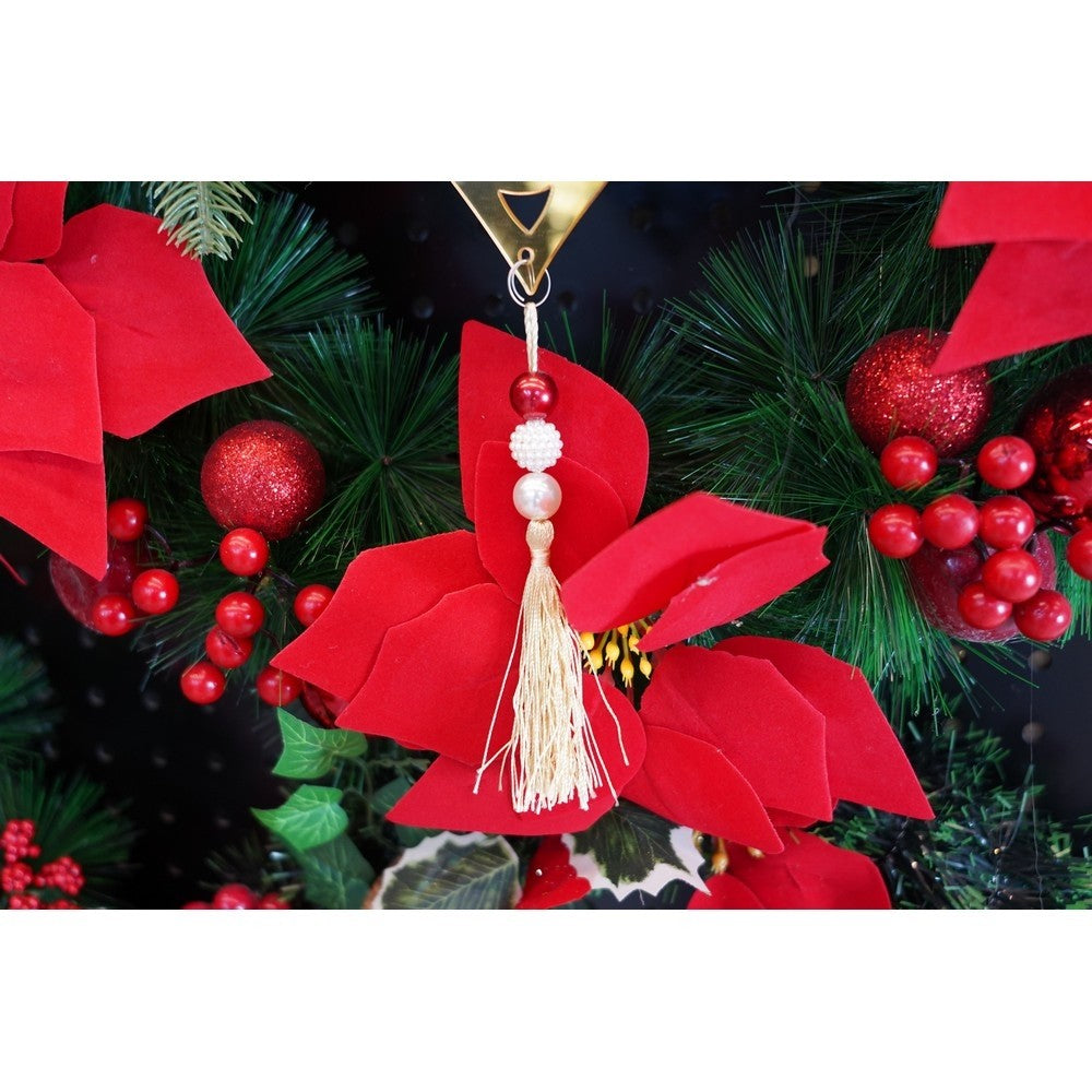 Ornament Brad Crăciun în Formă de Inimă, Finisaj Auriu Lucios, Decoratiune Suspendabilă Interior și Exterior, Acril, 15 x 26 cm