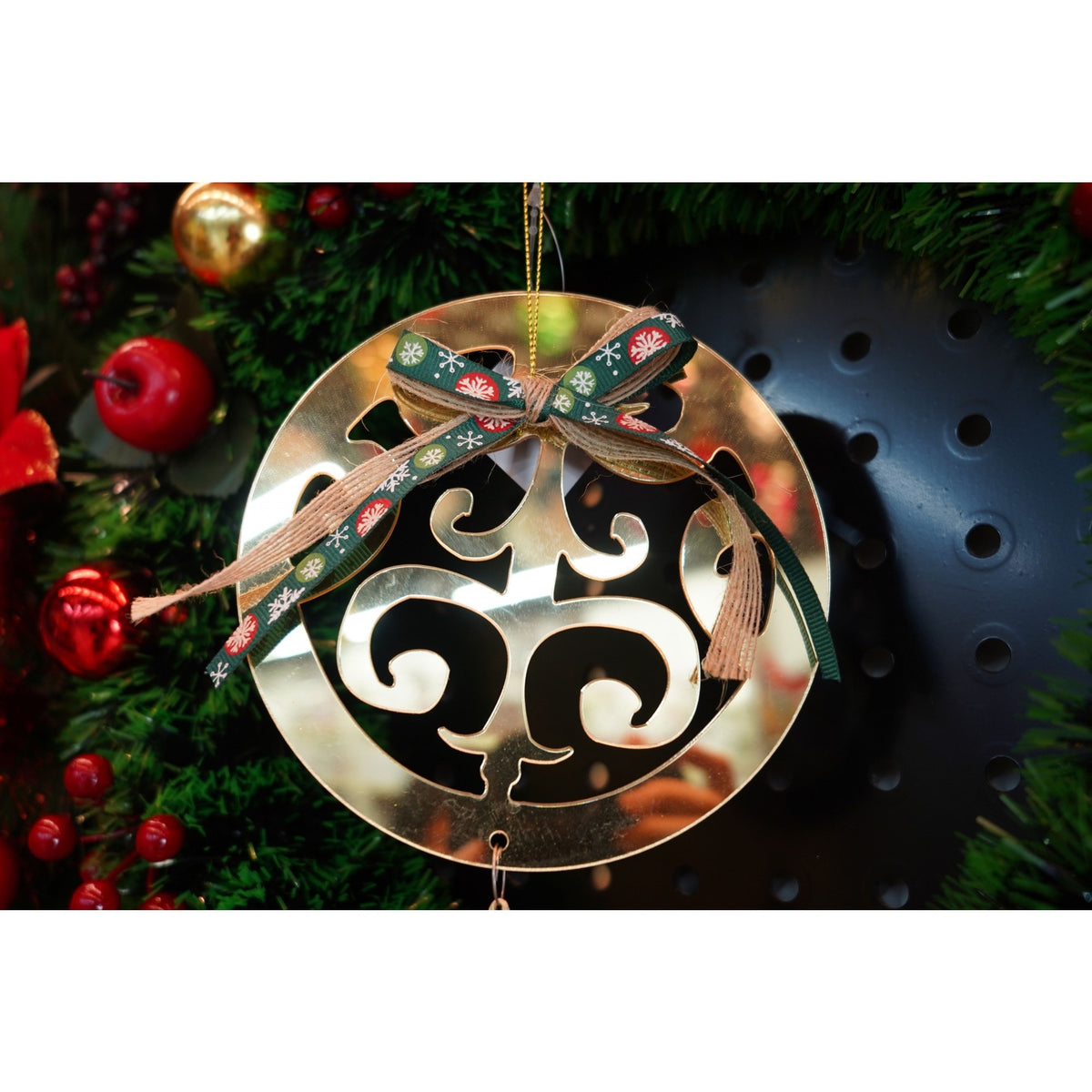 Ornament Brad Crăciun Rotund, Decor Glossy Rezistent, Acril, Auriu Lucios, 15 x 26 cm