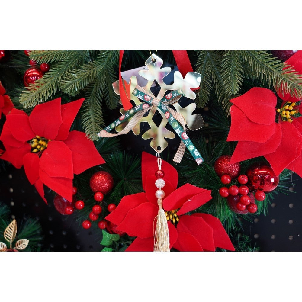 Ornament Brad Crăciun în Formă de Fulg de Nea, Decorațiune Festivă cu Finisaj Lucios, Acril Rezistent, Interior și Exterior, Auriu, 15 x 27 cm