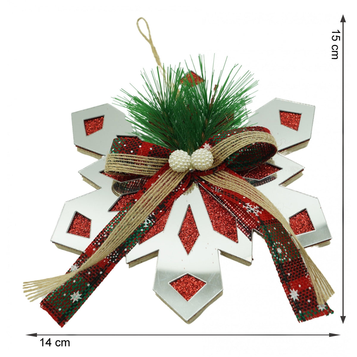 Ornament Brad Fulg de Nea, Decoratiune Craciun cu Finisaj Lucios, Acril Rezistent, Interior si Exterior, Argintiu, 14 x 15 cm