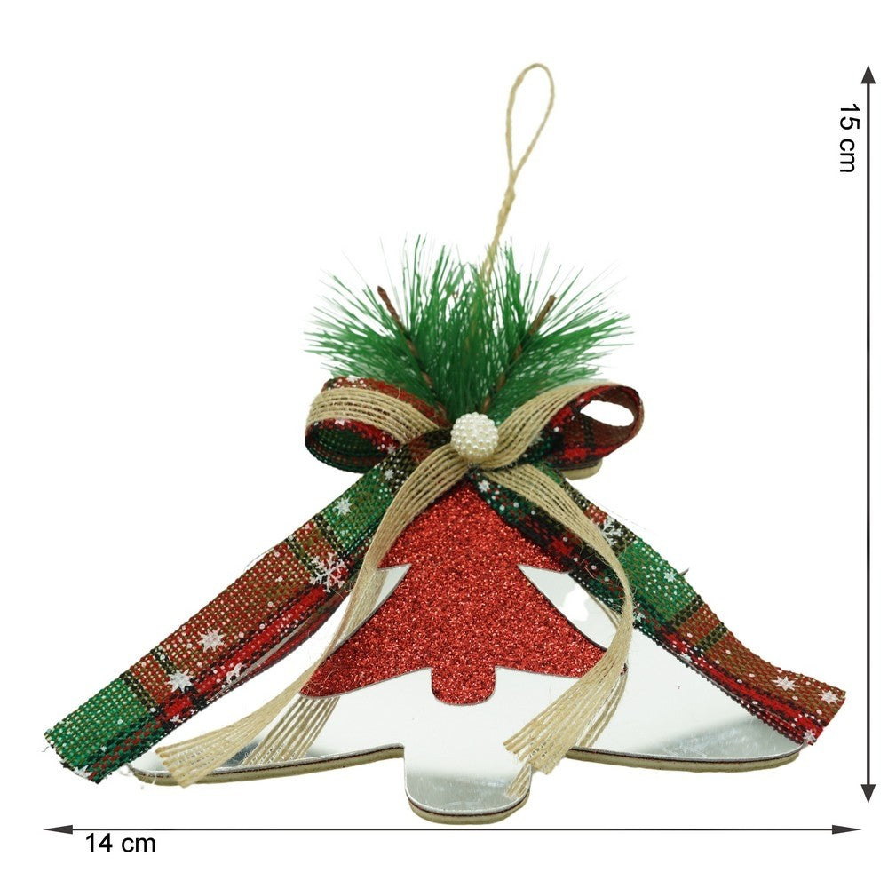 Ornament Crăciun în Formă de Brad, Decorațiune Suspendată Lucioasă, Acril Rezistent, Interior și Exterior, Argintiu, 14 x 15 cm
