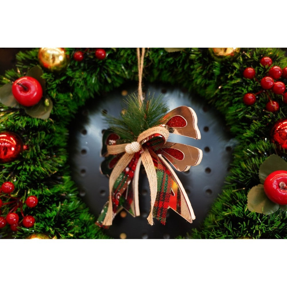 Ornament Brad Crăciun, Fundă Decorativă Argintie, Finisaj Lucios, Acril, Rezistent Interior și Exterior, 14 x 15 cm