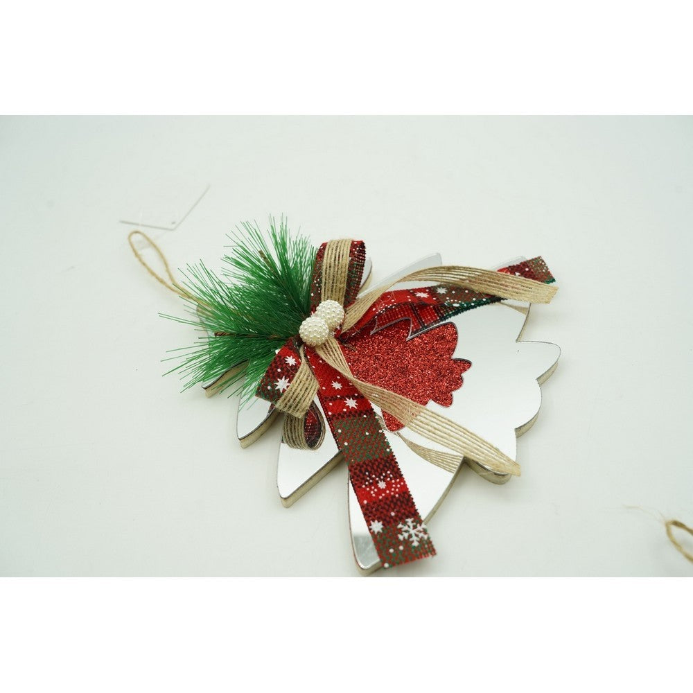 Ornament Brad Crăciun, Formă Brad, Finisaj Lucios, Acril, Argintiu, 14 x 17 cm