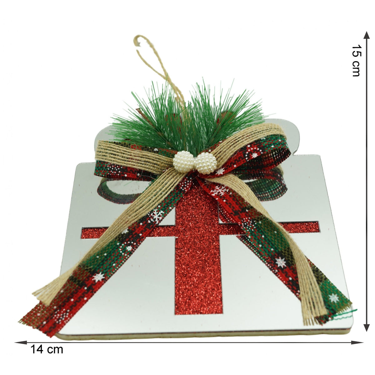 Ornament Brad Crăciun, Formă Stea, Finisaj Argintiu Lucios, Acril Rezistent, Utilizare Interior și Exterior, 14 x 15 cm