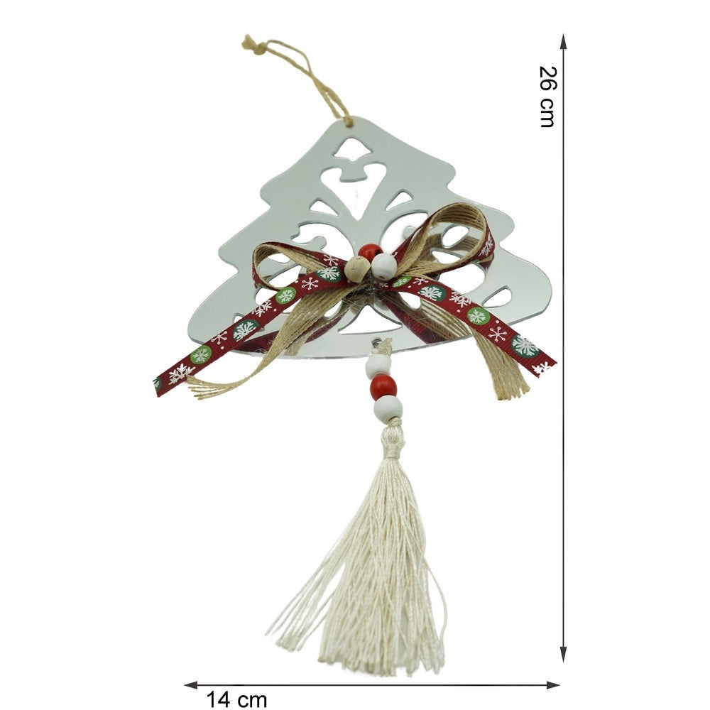 Ornament Brad Decorativ, Brad de Craciun cu Finisaj Lucios, Acril, Rezistent la Interior si Exterior, Argintiu, 14 x 26 cm