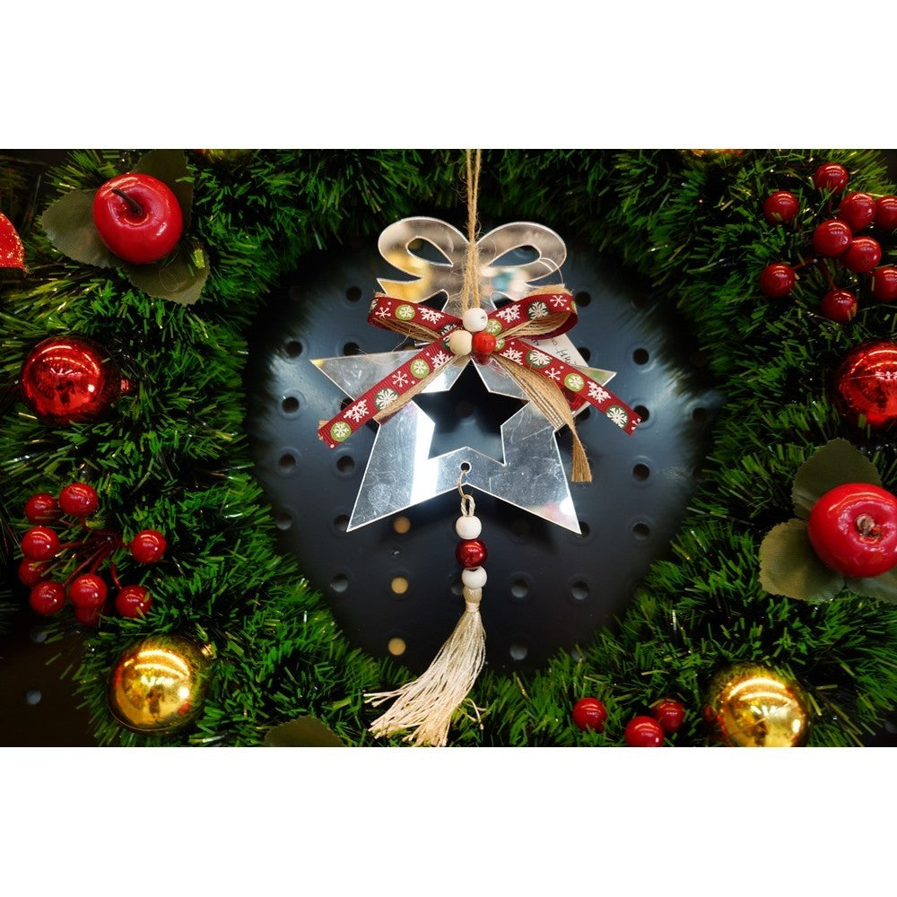 Ornament Brad Crăciun în Formă de Stea, Decorațiune Luminoasă de Interior și Exterior, Material Acrilic Lucios, Argintiu, 14 x 26 cm