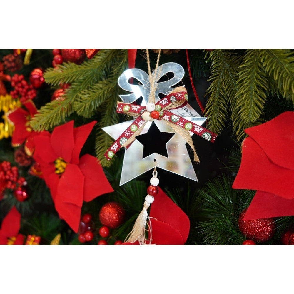Ornament Brad Crăciun în Formă de Stea, Decorațiune Luminoasă de Interior și Exterior, Material Acrilic Lucios, Argintiu, 14 x 26 cm