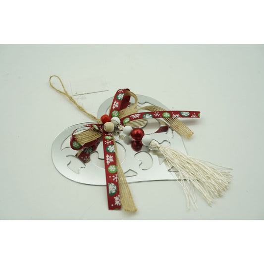 Ornament Brad Crăciun în Formă de Inimă, Decorațiune Suspendată Finisaj Lucios, Acril Rezistent Interior și Exterior, Argintiu, 14 x 26 cm