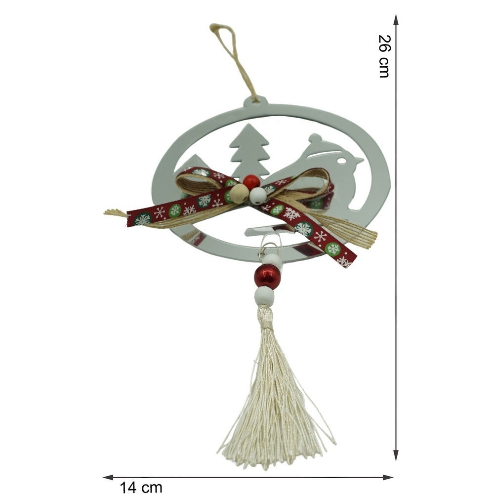 Ornament Brad Crăciun în Formă de Pasăre, Decorativă, Efect Lucios, Acril, Argintiu, 14 x 26 cm