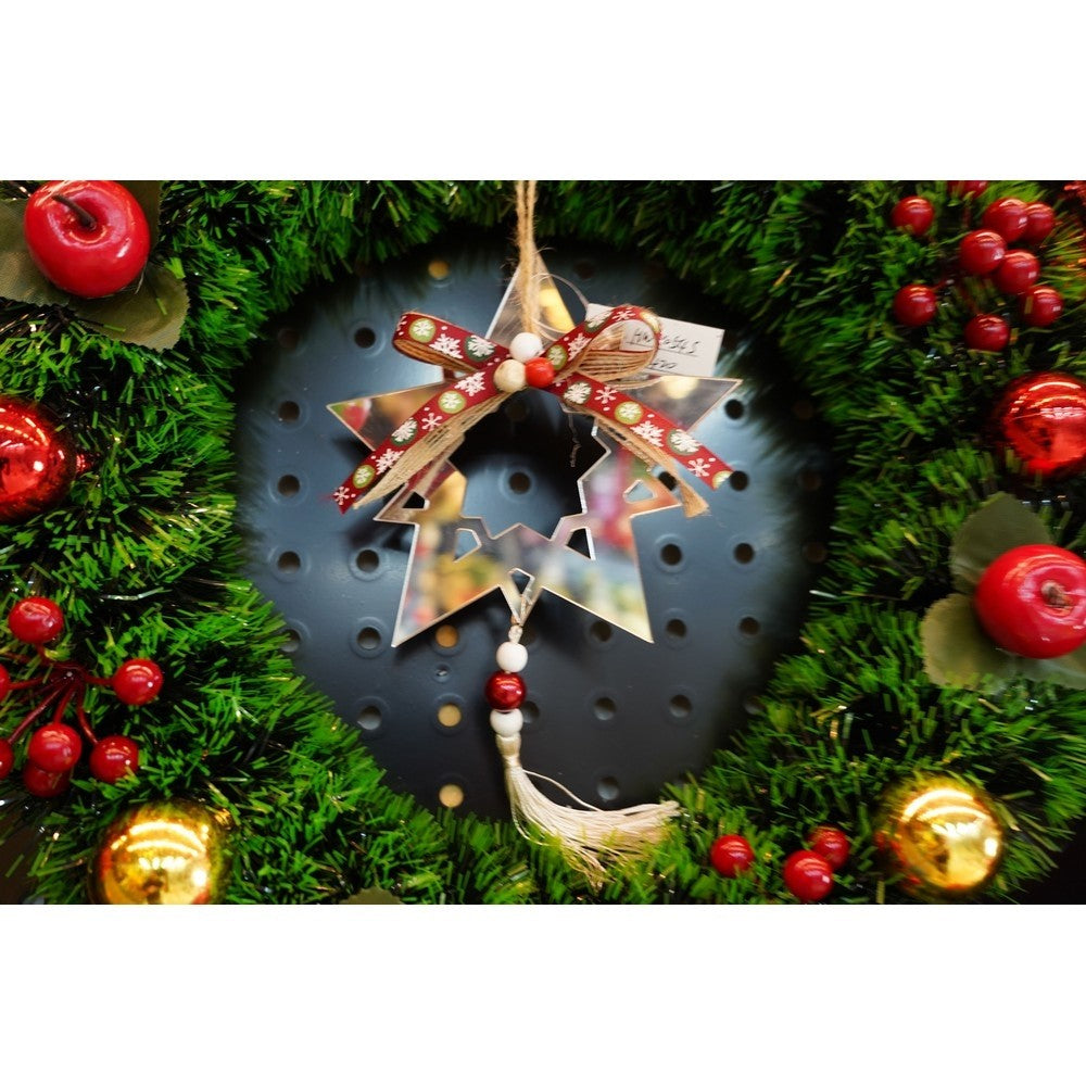 Ornament Brad de Crăciun în Formă de Stea, Finisaj Argintiu Lucios, Material Acril Rezistent, Utilizare Interior și Exterior, 14 x 26 cm