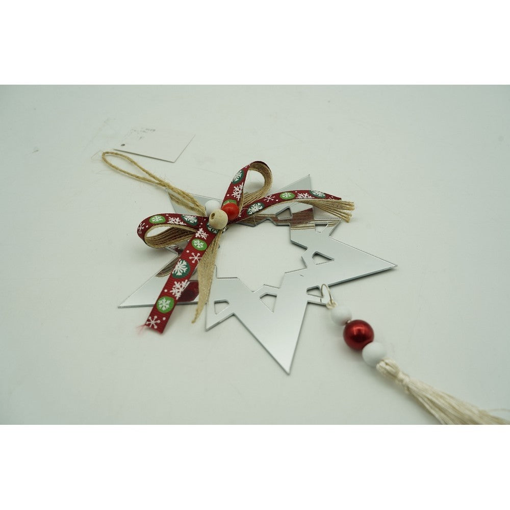 Ornament Brad de Crăciun în Formă de Stea, Finisaj Argintiu Lucios, Material Acril Rezistent, Utilizare Interior și Exterior, 14 x 26 cm