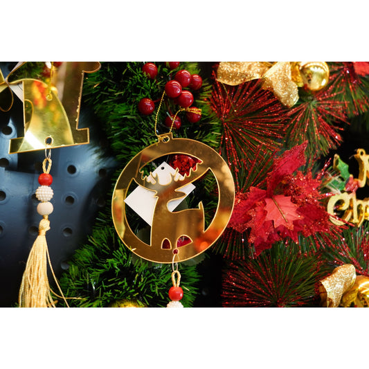 Ornament Brad Crăciun în Formă de Ren, Decorațiune Suspendată cu Finisaj Lucios, Acril, Auriu, 8 x 25 cm