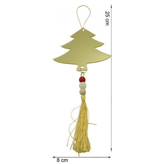 Ornament Crăciun în Formă de Brad, Decorațiune Suspendată, Aspect Lucios, Acril, Auriu, 8x25 cm
