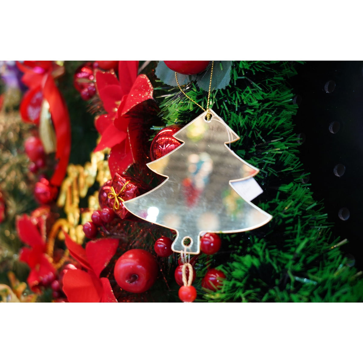 Ornament Crăciun în Formă de Brad, Decorațiune Suspendată, Aspect Lucios, Acril, Auriu, 8x25 cm