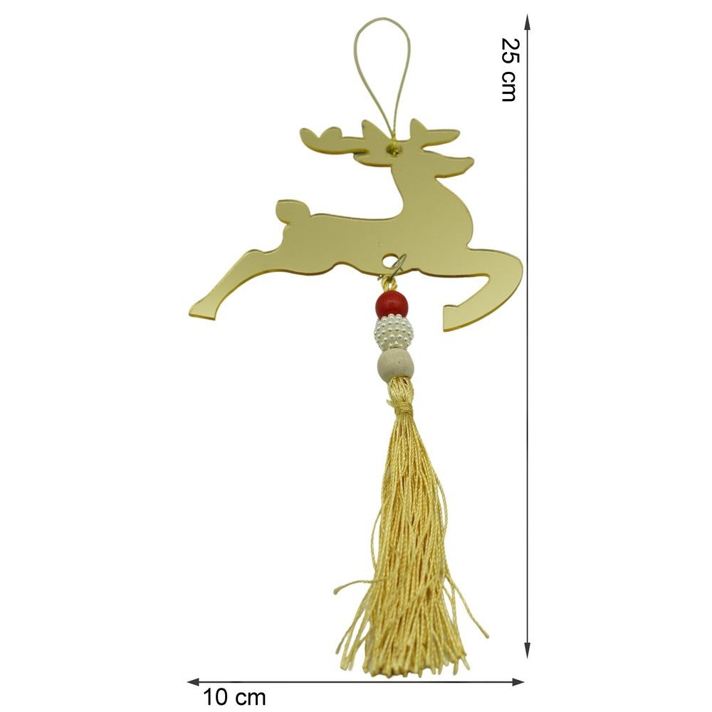 Ornament Brad Crăciun în Formă de Ren, Decorativ și Lucios, Material Acrilic Rezistent, Utilizare Interior și Exterior, Auriu, 10 x 25 cm