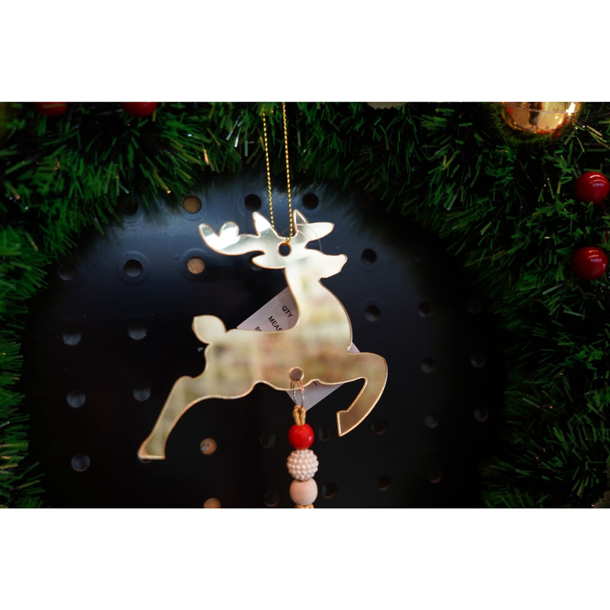 Ornament Brad Crăciun în Formă de Ren, Decorativ și Lucios, Material Acrilic Rezistent, Utilizare Interior și Exterior, Auriu, 10 x 25 cm