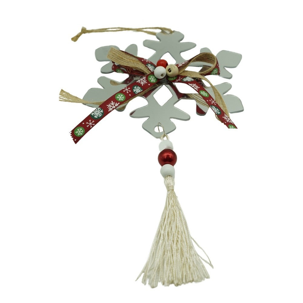Ornament Crăciun în Formă de Fulg de Nea, Decorațiune de Brad Suspendabilă, Acril Lucios, Rezistent Interior și Exterior, Argintiu, 14 x 26 cm