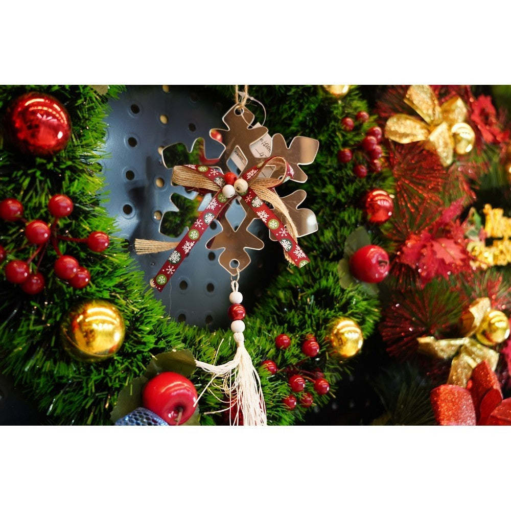 Ornament Crăciun în Formă de Fulg de Nea, Decorațiune de Brad Suspendabilă, Acril Lucios, Rezistent Interior și Exterior, Argintiu, 14 x 26 cm