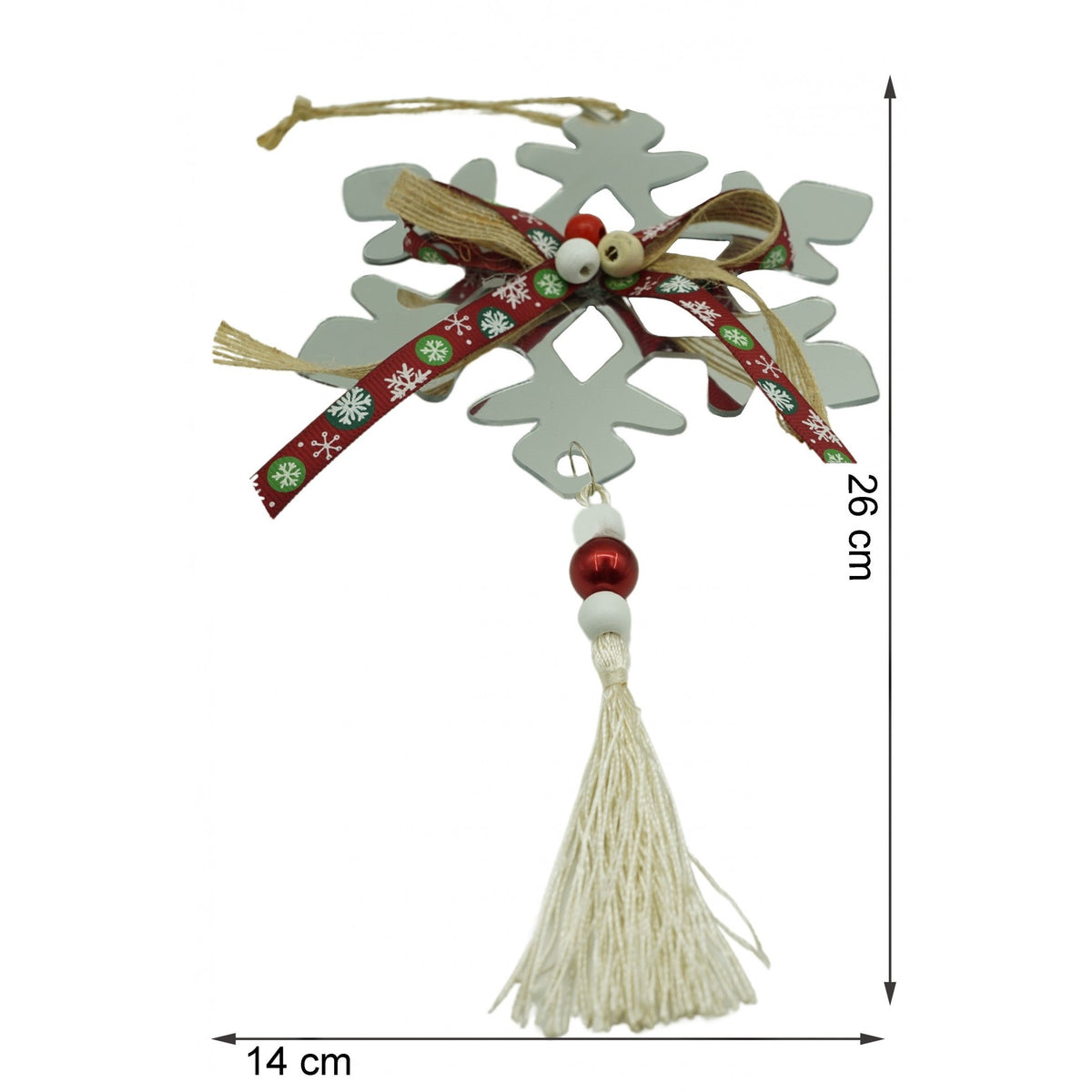Ornament Crăciun în Formă de Fulg de Nea, Decorațiune de Brad Suspendabilă, Acril Lucios, Rezistent Interior și Exterior, Argintiu, 14 x 26 cm