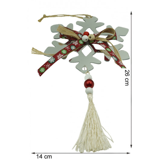 Ornament Crăciun în Formă de Fulg de Nea, Decorațiune de Brad Suspendabilă, Acril Lucios, Rezistent Interior și Exterior, Argintiu, 14 x 26 cm