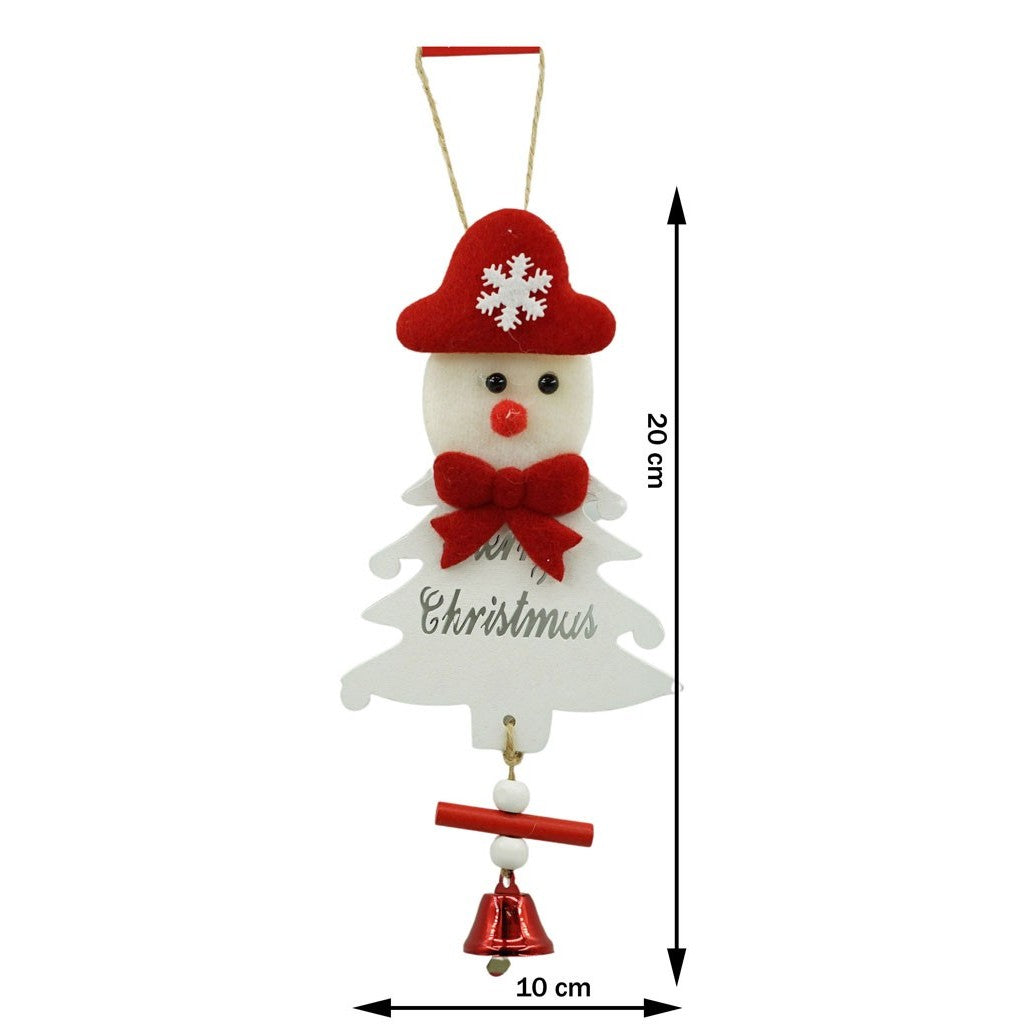 Ornament De Brad Om De Zapada, Decoratiune Craciun Cu Clopotel Si Paiete, Lemn, Alb, 20 x 8 cm