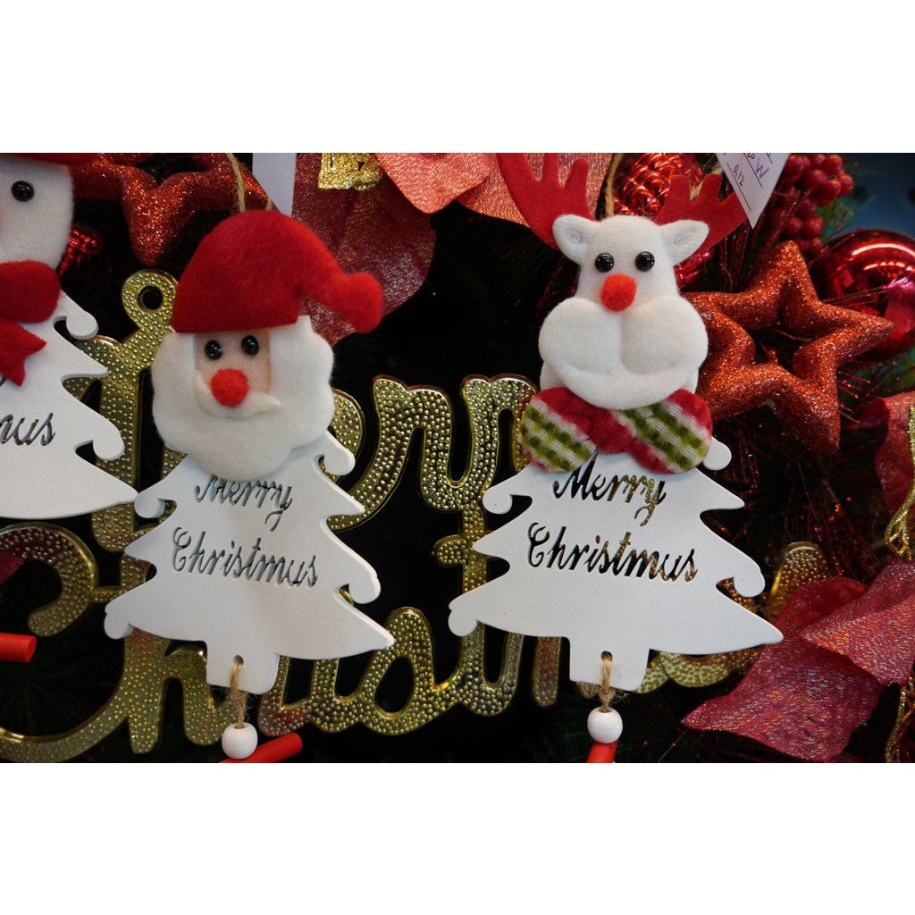 Ornament De Brad Om De Zapada, Decoratiune Craciun Cu Clopotel Si Paiete, Lemn, Alb, 20 x 8 cm