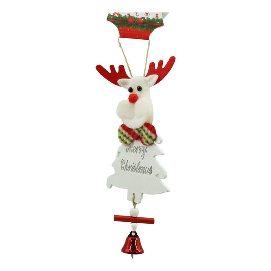 Decoratiune Brad Craciun Om de Zapada cu Clopotel si Paiete, Ornament Suspendabil, Lemn, Alb, 20 x 8 cm