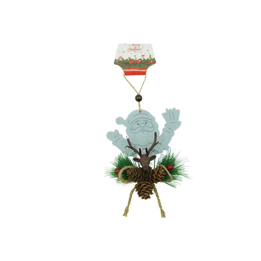 Ornament De Brad Mos Craciun Cu Cerb, Decoratiune De Craciun Suspendata, Lemn, Multicolor, 13 x 16 cm