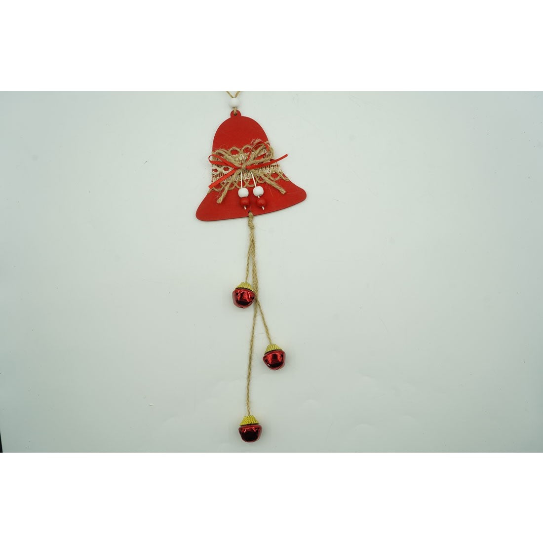 Decoratiune de Craciun Tip Clopotel, Ornament de Brad cu Agatatoare, Lemn si Textil, Rosu, 36 x 12 cm
