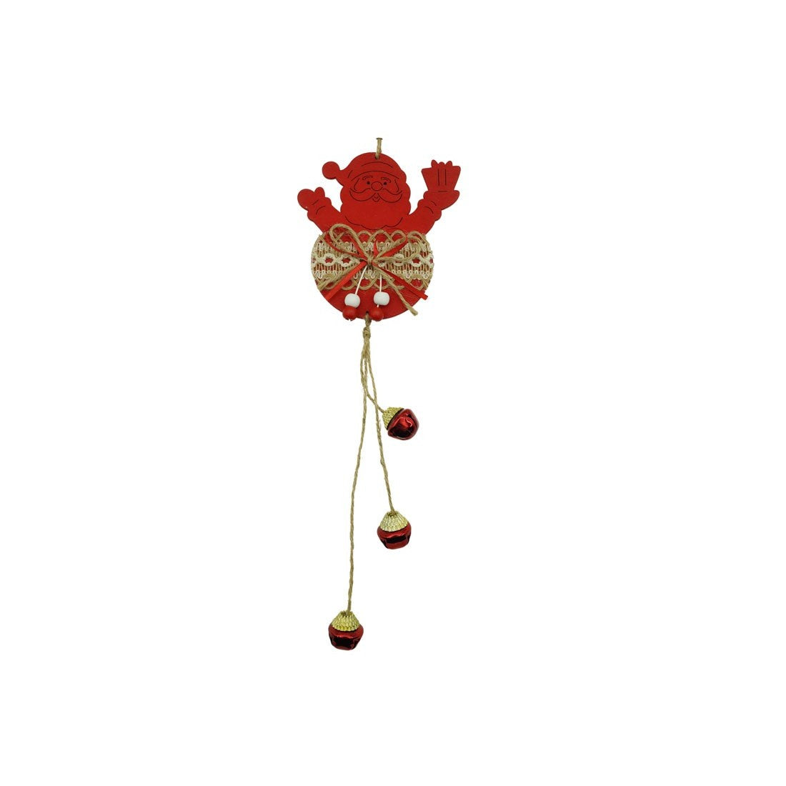 Decoratiune de Craciun Mos Craciun, Ornament de Suspendat pentru Brad, Lemn si Textil, Rosu, 36 x 12 cm