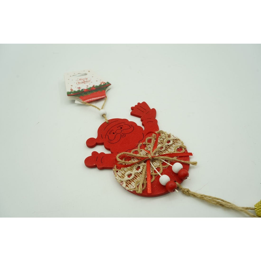 Decoratiune de Craciun Mos Craciun, Ornament de Suspendat pentru Brad, Lemn si Textil, Rosu, 36 x 12 cm
