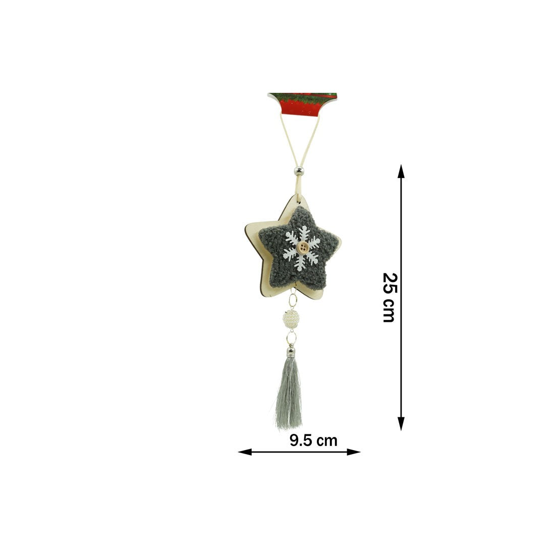 Ornament De Brad Stea, Decoratiune Craciun De Agatat, Design Clasic Cu Textil, Lemn, 25 x 9.5 cm, Negru