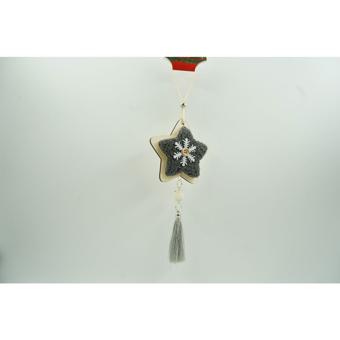 Ornament De Brad Stea, Decoratiune Craciun De Agatat, Design Clasic Cu Textil, Lemn, 25 x 9.5 cm, Negru