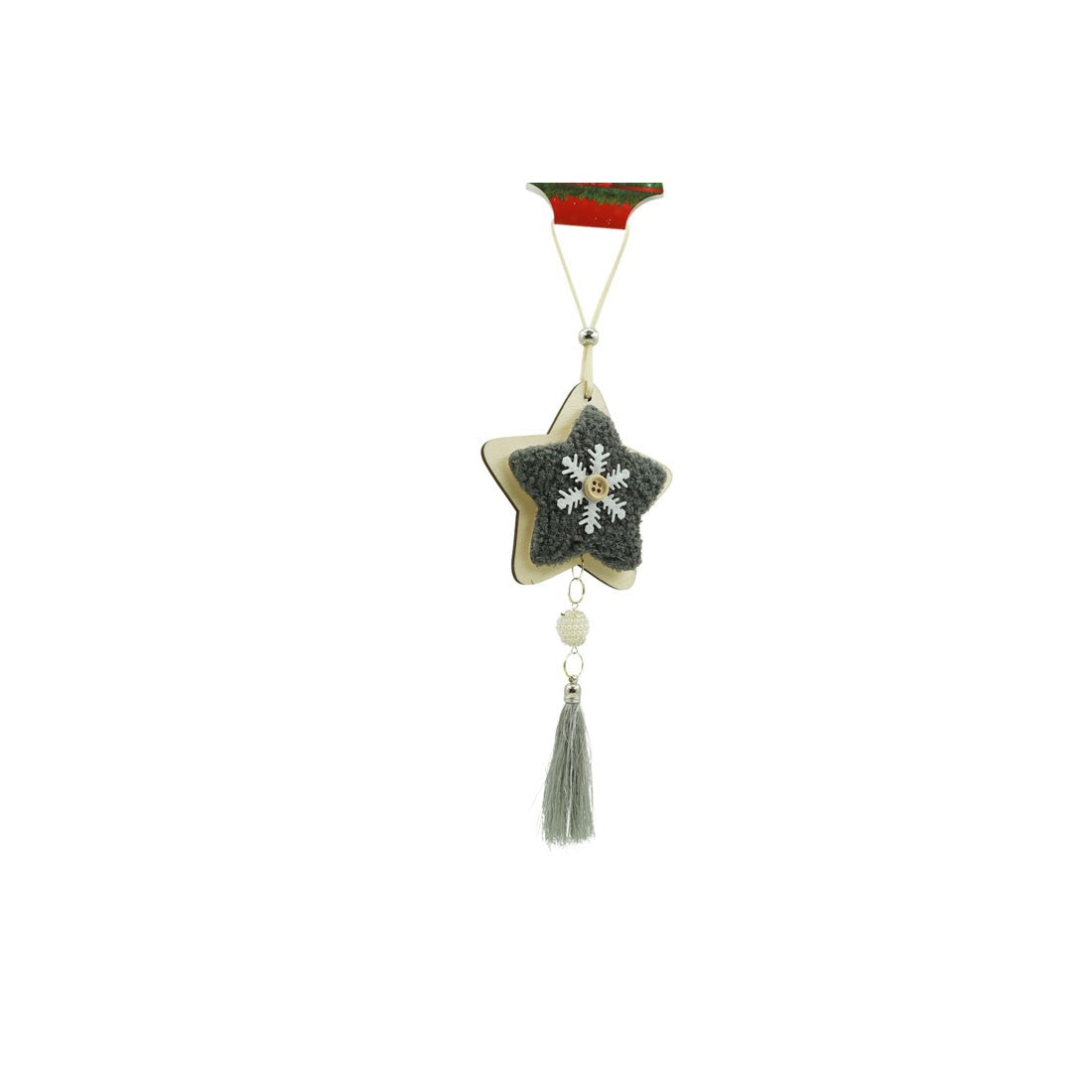 Ornament De Brad Stea, Decoratiune Craciun De Agatat, Design Clasic Cu Textil, Lemn, 25 x 9.5 cm, Negru