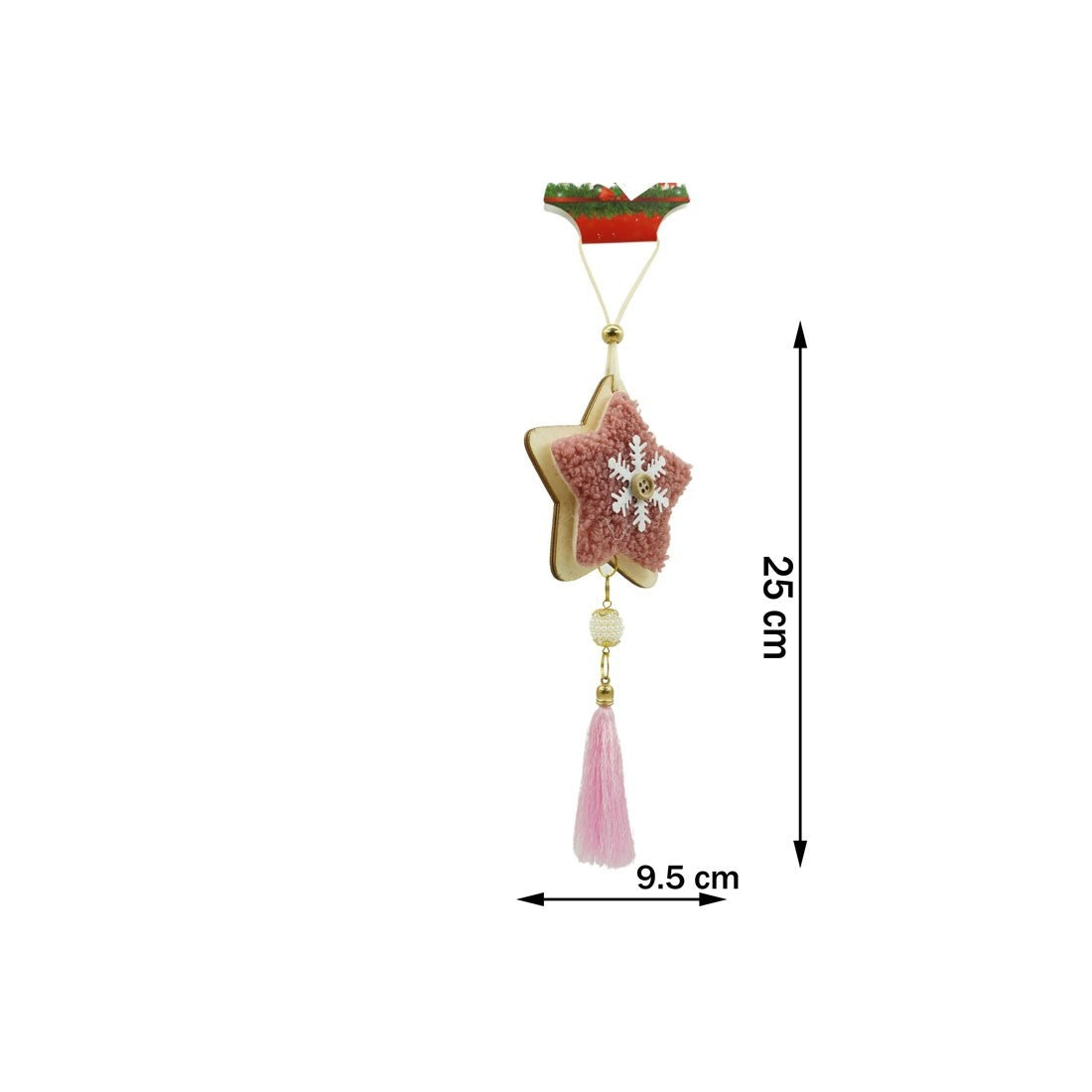 Decoratiune Craciun Stea, Ornament de Brad Suspendabil, Stil Clasic, Lemn si Textil, 25 x 9.5 cm, Roz