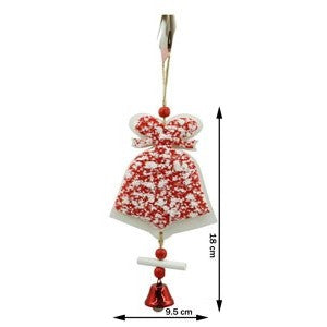 Ornament de Brad Clopotel, Decoratiune Craciun cu Broderie Tweed si Lemn, Pandantiv Agatabil, Alb si Roz, 18 x 9.5 cm