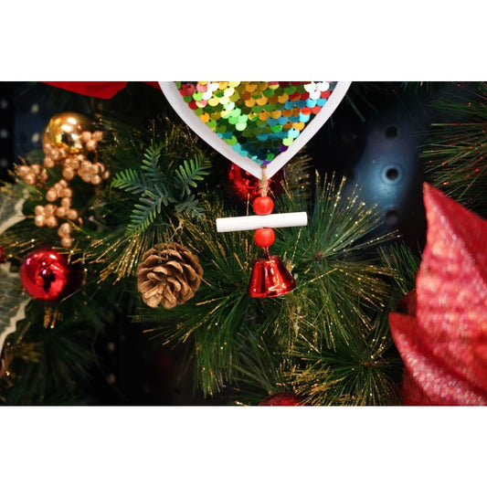Ornament De Brad Clopotel, Decoratiune De Craciun Cu Paiete Si Clopotel Mic Aditional, Lemn, Multicolor, 18 cm