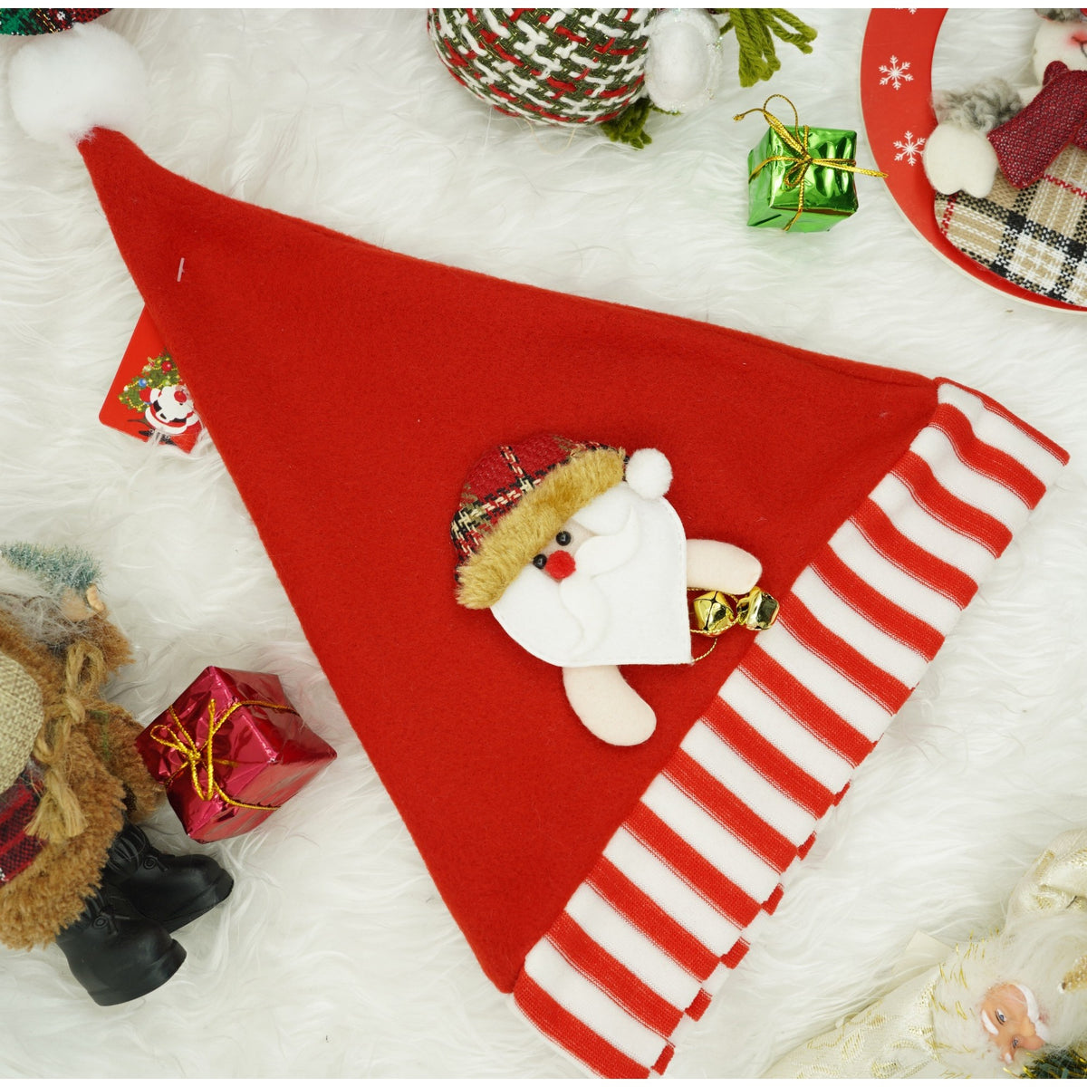 Căciulă de Moș Crăciun cu Ornament Aplicat, Accesoriu Decorativ Festiv, Material Textil Moale, Roșu, Mărime Universală
