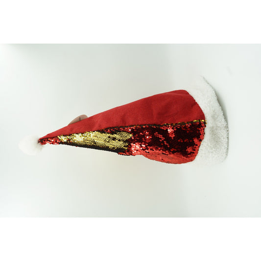 Căciulă Moș Crăciun cu Strasuri Strălucitoare, Design Reversibil în 2 Culori, Material Textil Moale, Roșu și Auriu, Mărime Universală